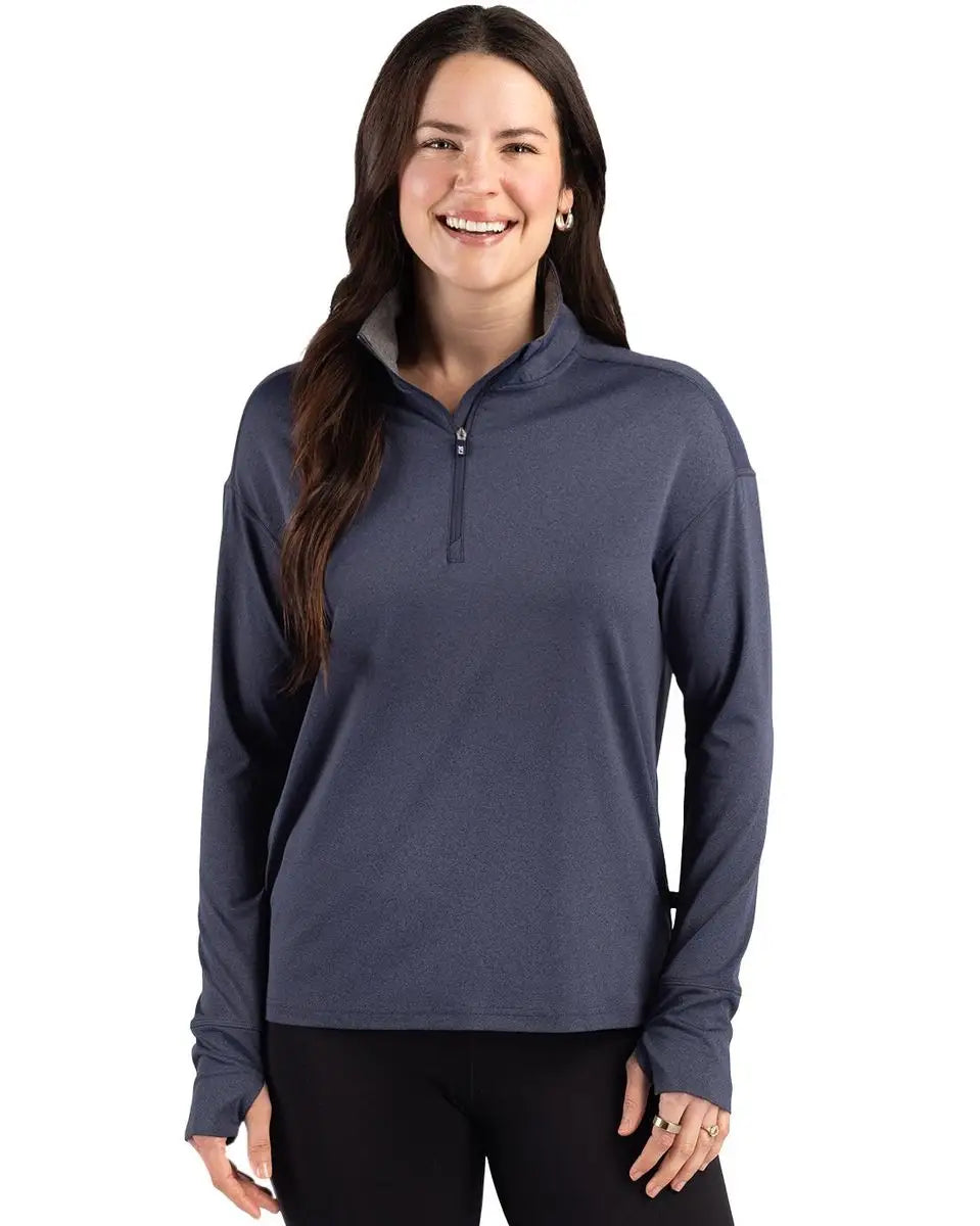 Cutter & Buck Lck00227 Forge Epic Confidence Recycled Womens Quarter Zip - Dark Navy Blue Heather