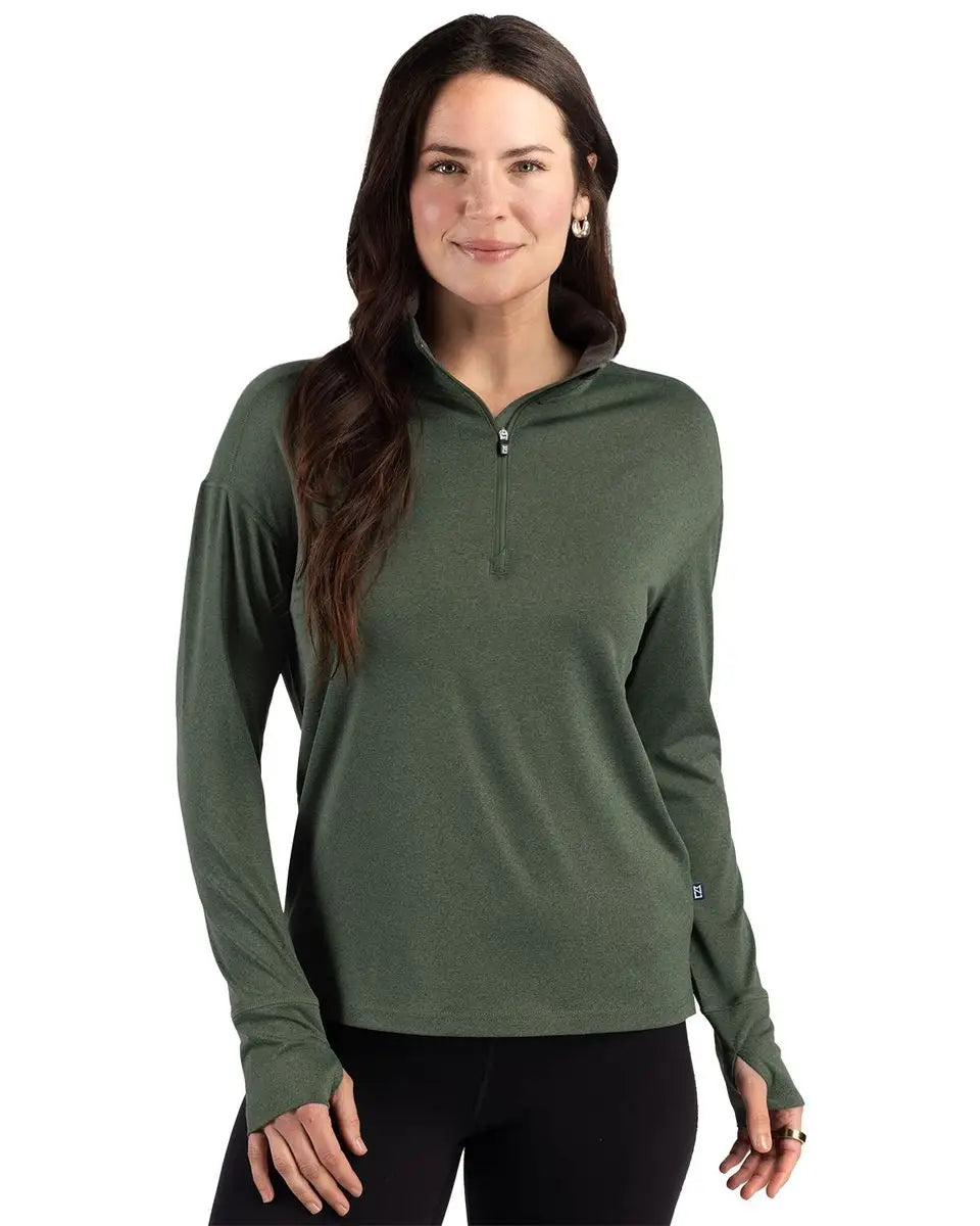 Cutter & Buck Lck00227 Forge Epic Confidence Recycled Womens Quarter Zip - Dark Hunter Heather