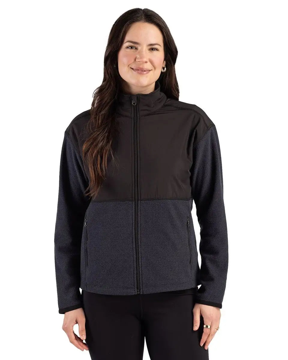 Cutter & Buck Lck00230 Hunts Point Epic Comfort Recycled Fleece Womens Hybrid Jacket - Black