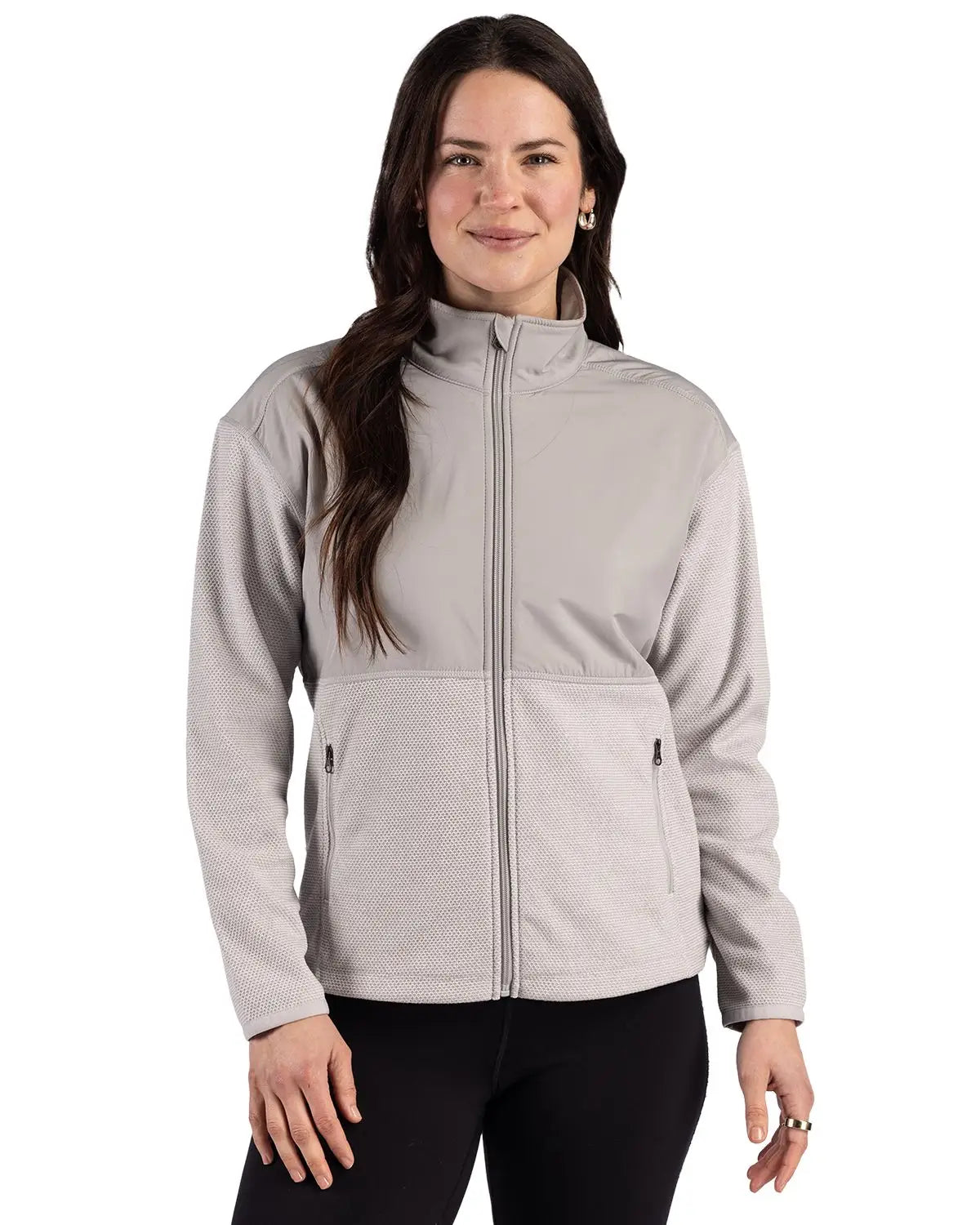 Cutter & Buck Lck00230 Hunts Point Epic Comfort Recycled Fleece Womens Hybrid Jacket - Polished