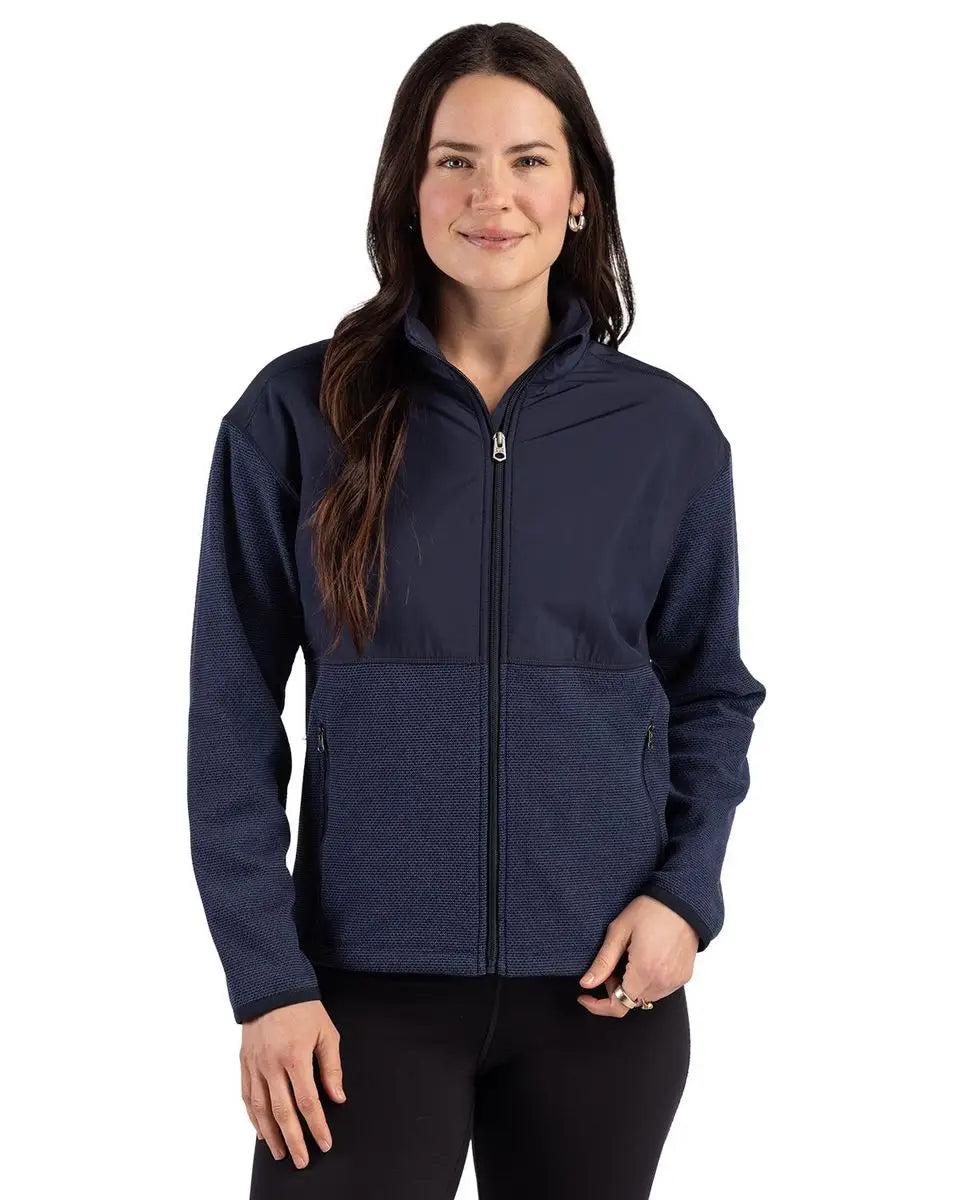 Cutter & Buck Lck00230 Hunts Point Epic Comfort Recycled Fleece Womens Hybrid Jacket - Navy Blue