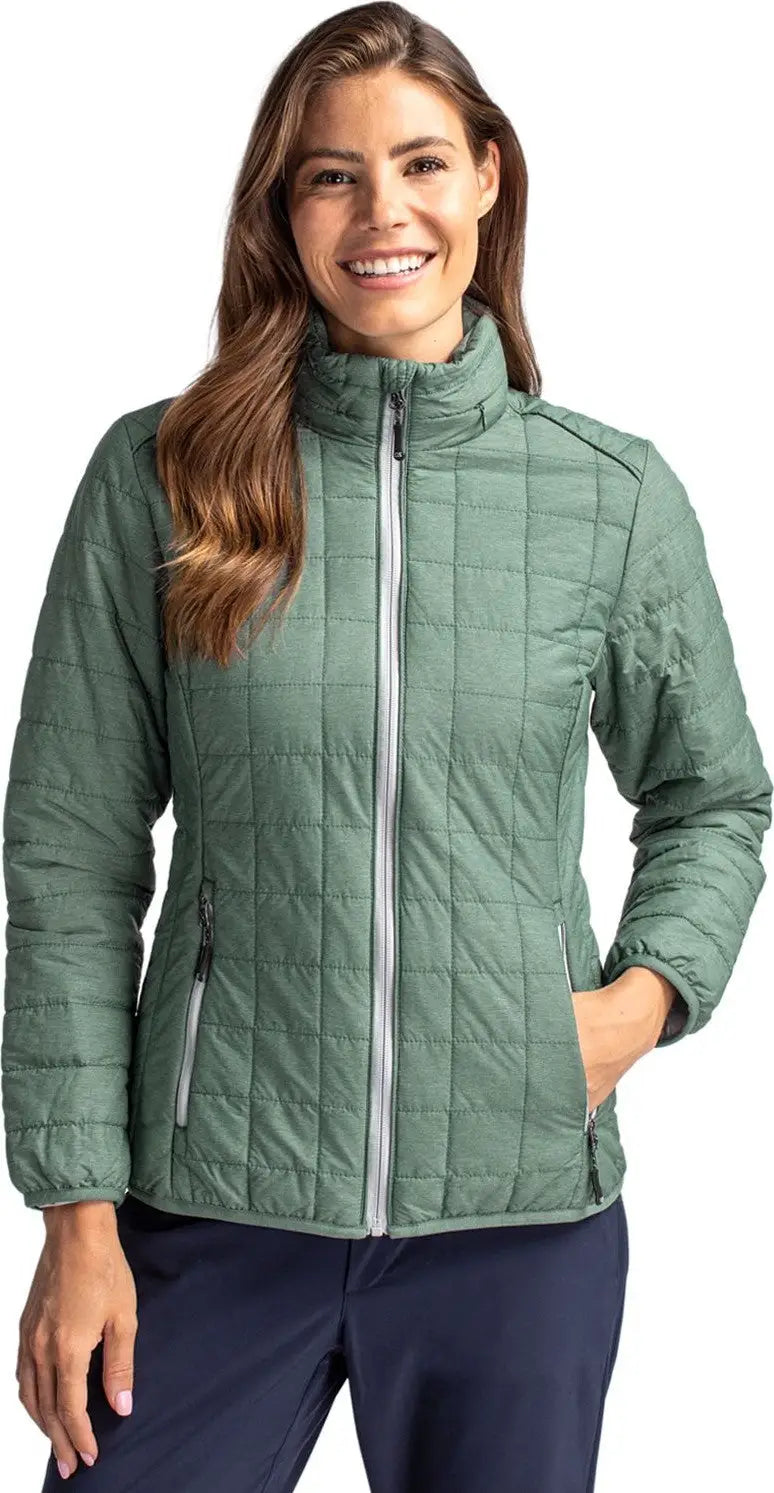Cutter & Buck Lco00007 Rainier Primaloft® Womens Eco Insulated Full Zip Puffer Jacket - Hunter Melange - Ladies Xs