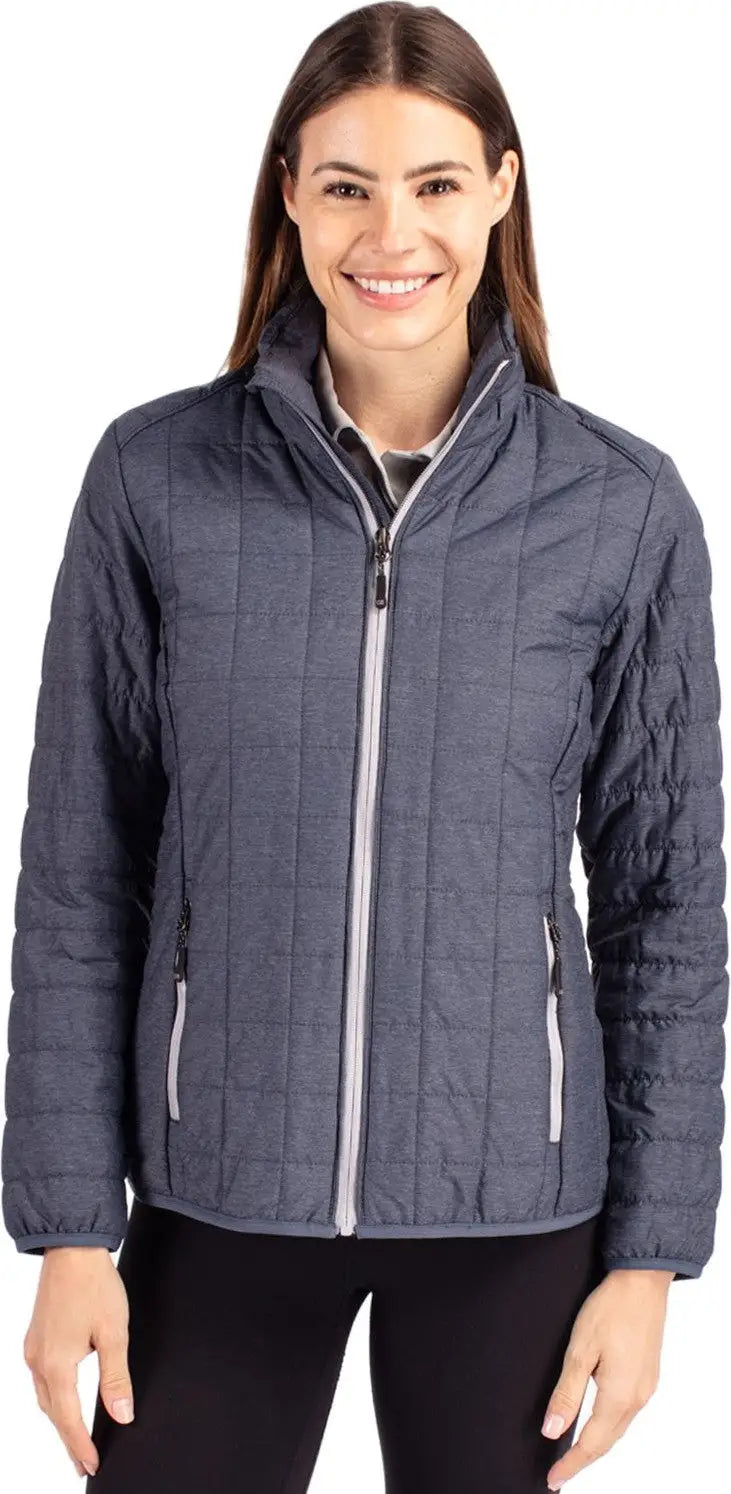 Cutter & Buck Lco00007 Rainier Primaloft® Womens Eco Insulated Full Zip Puffer Jacket - Anthracite Melange - Ladies Xs