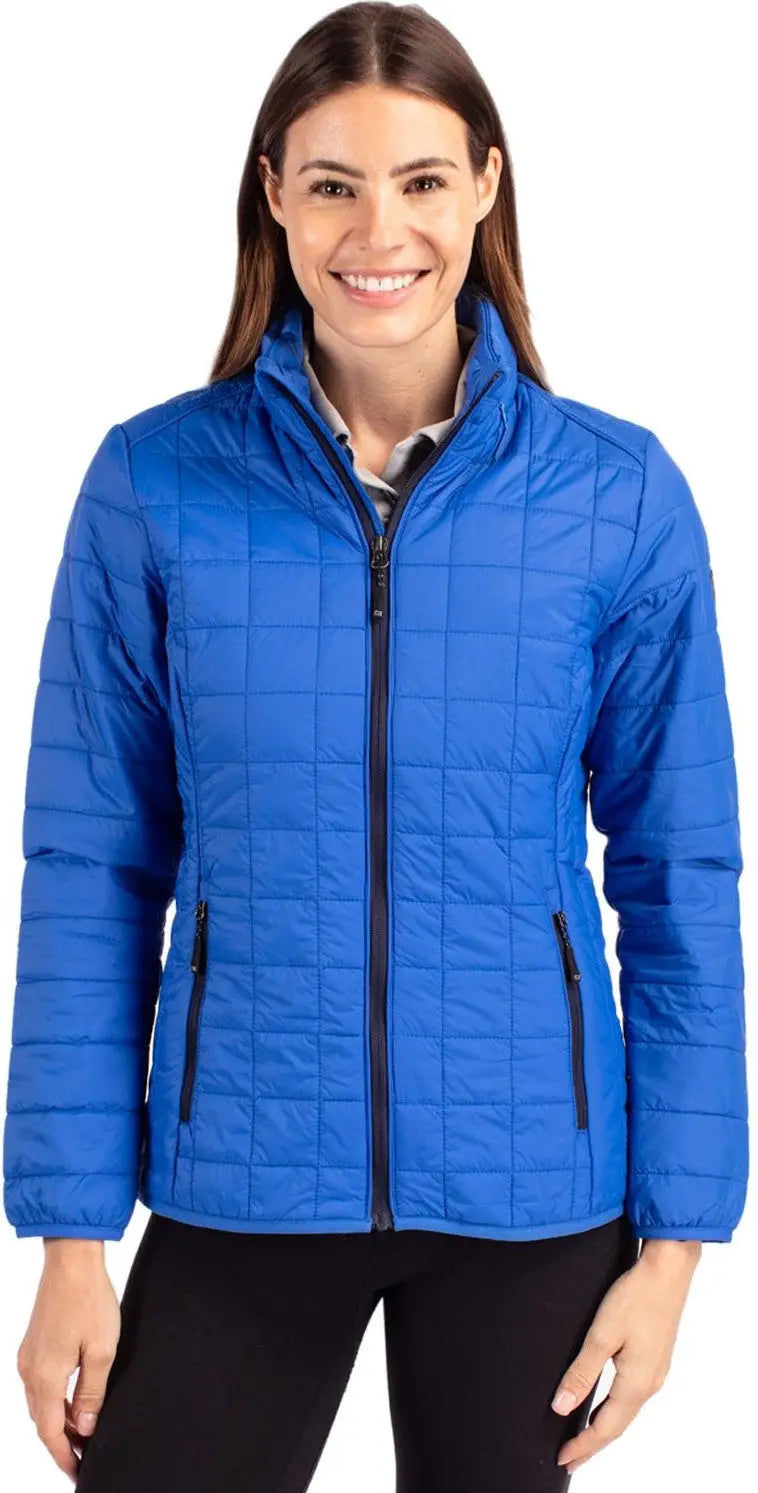 Cutter & Buck Lco00007 Rainier Primaloft® Womens Eco Insulated Full Zip Puffer Jacket - Royal - Ladies Xs
