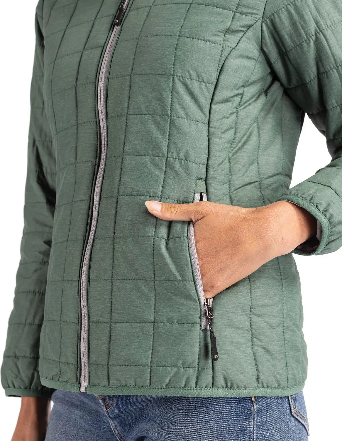 Cutter & Buck Lco00007 Rainier Primaloft® Womens Eco Insulated Full Zip Puffer Jacket - Hunter Melange