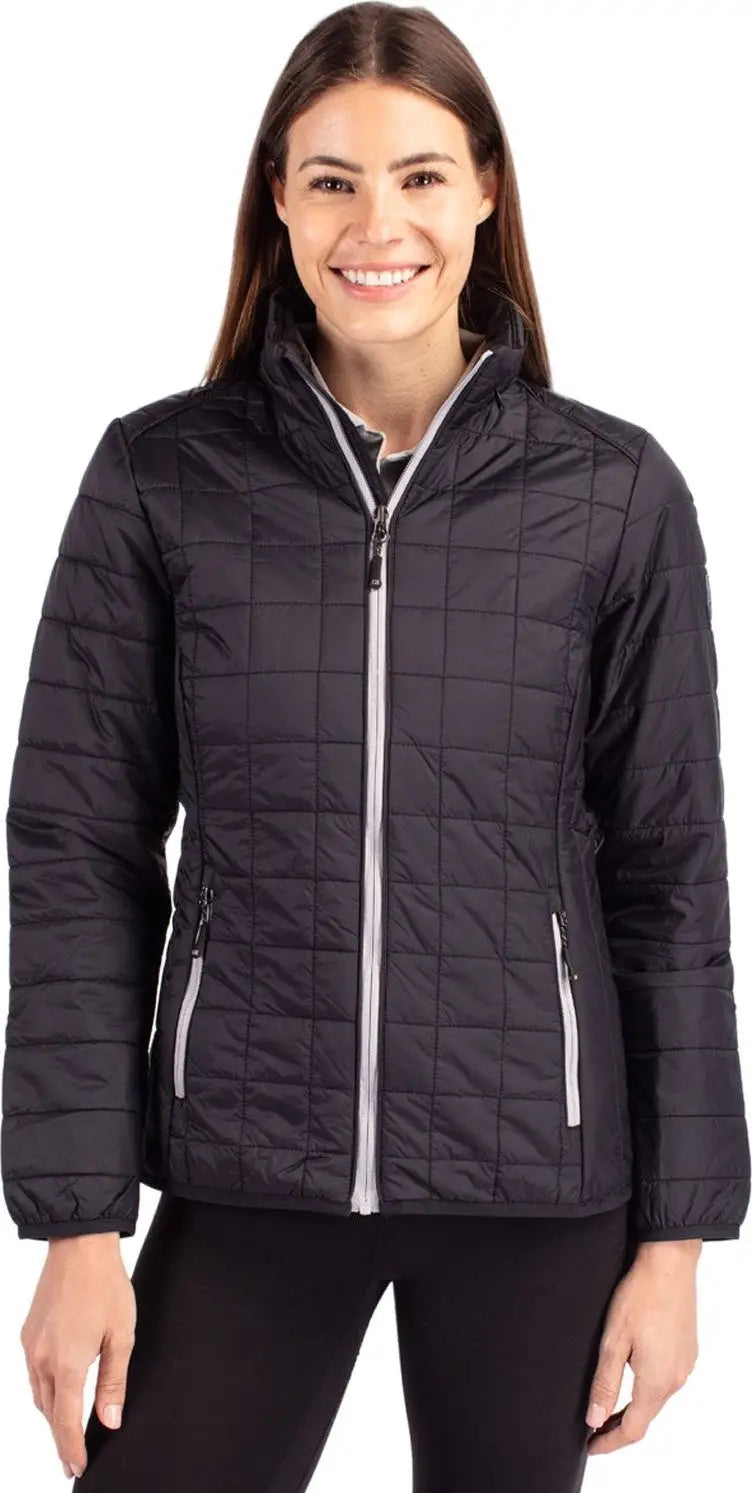 Cutter & Buck Lco00007 Rainier Primaloft® Womens Eco Insulated Full Zip Puffer Jacket - Black - Ladies Xs