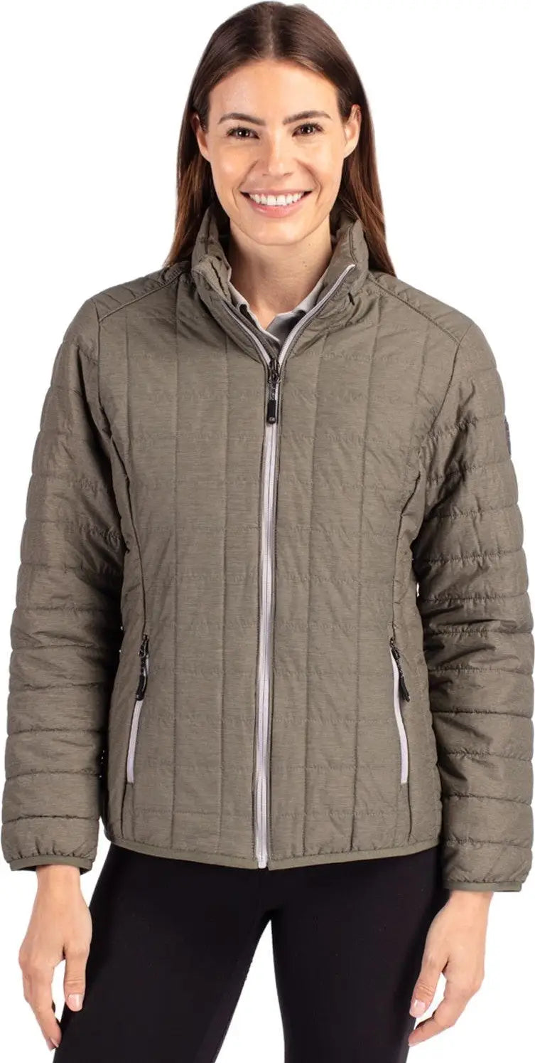Cutter & Buck Lco00007 Rainier Primaloft® Womens Eco Insulated Full Zip Puffer Jacket - Poplar Melange - Ladies Xs