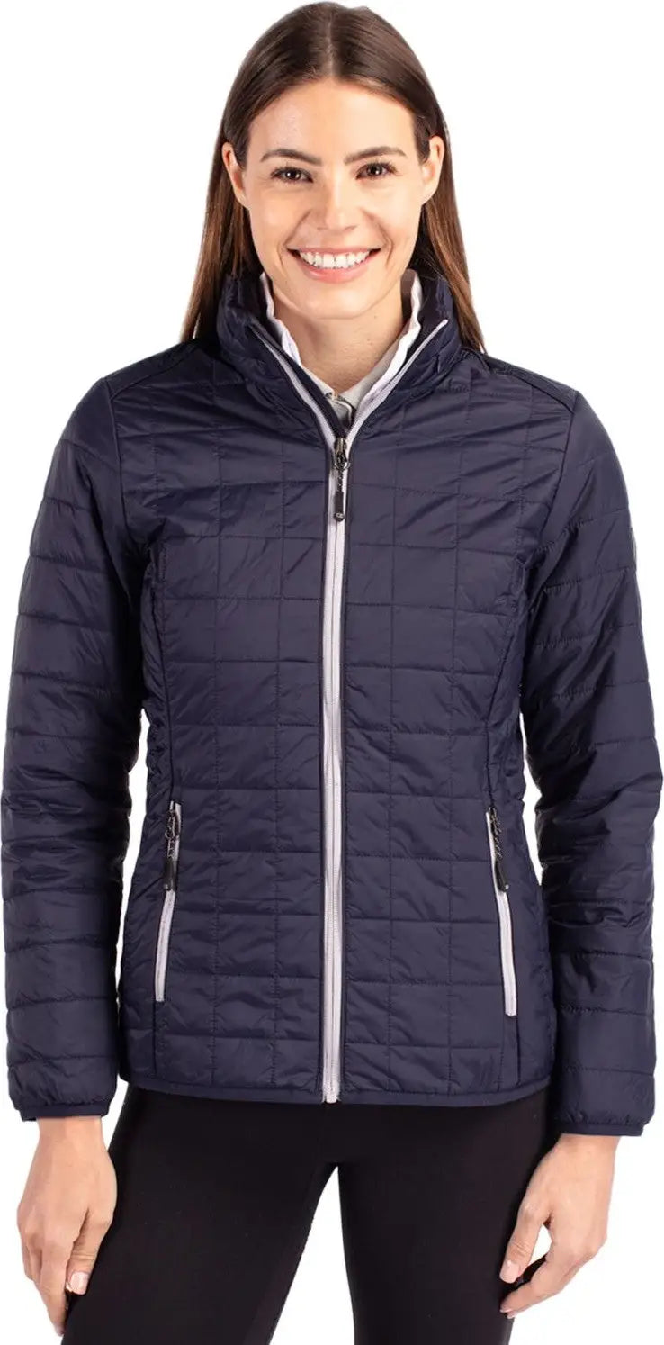 Cutter & Buck Lco00007 Rainier Primaloft® Womens Eco Insulated Full Zip Puffer Jacket - Dark Navy Silver - Navy/silver