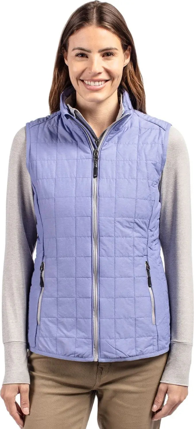 Cutter & Buck Lco00008 Rainier Primaloft® Womens Eco Insulated Full Zip Puffer Vest - Hyacinth Melange - Ladies Xs