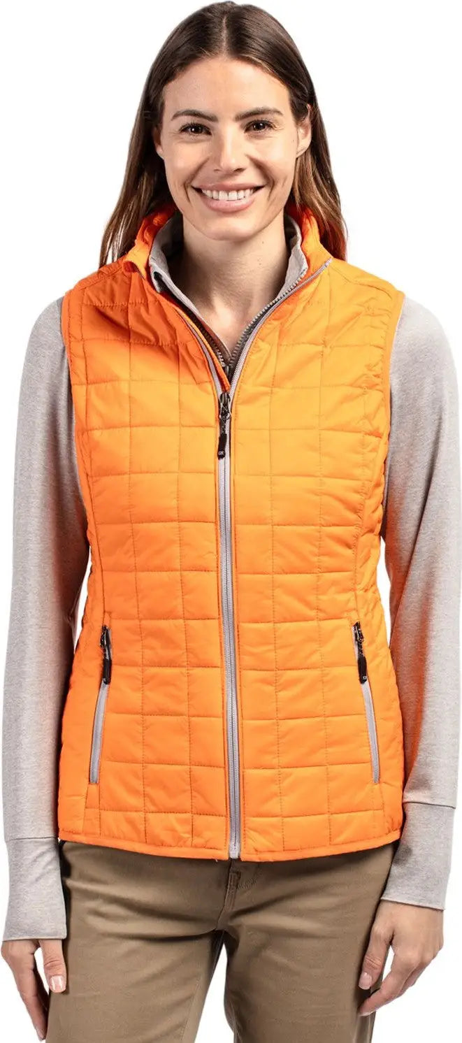 Cutter & Buck Lco00008 Rainier Primaloft® Womens Eco Insulated Full Zip Puffer Vest - Satsuma - Ladies Xs