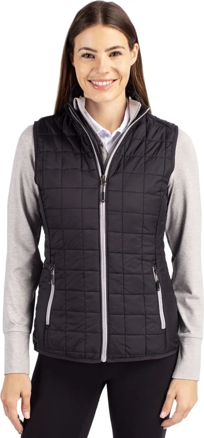 Cutter & Buck Lco00008 Rainier Primaloft® Womens Eco Insulated Full Zip Puffer Vest - Black - Ladies Xs