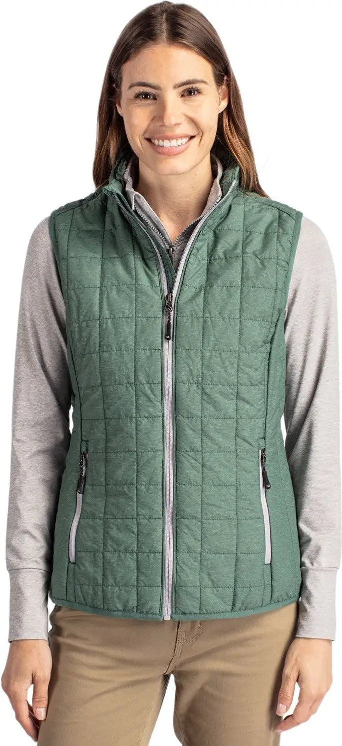 Cutter & Buck Lco00008 Rainier Primaloft® Womens Eco Insulated Full Zip Puffer Vest - Hunter Melange - Ladies Xs