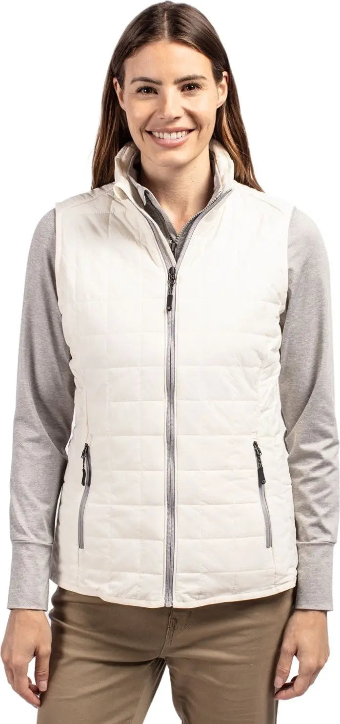 Cutter & Buck Lco00008 Rainier Primaloft® Womens Eco Insulated Full Zip Puffer Vest - Coconut - Ladies Xs