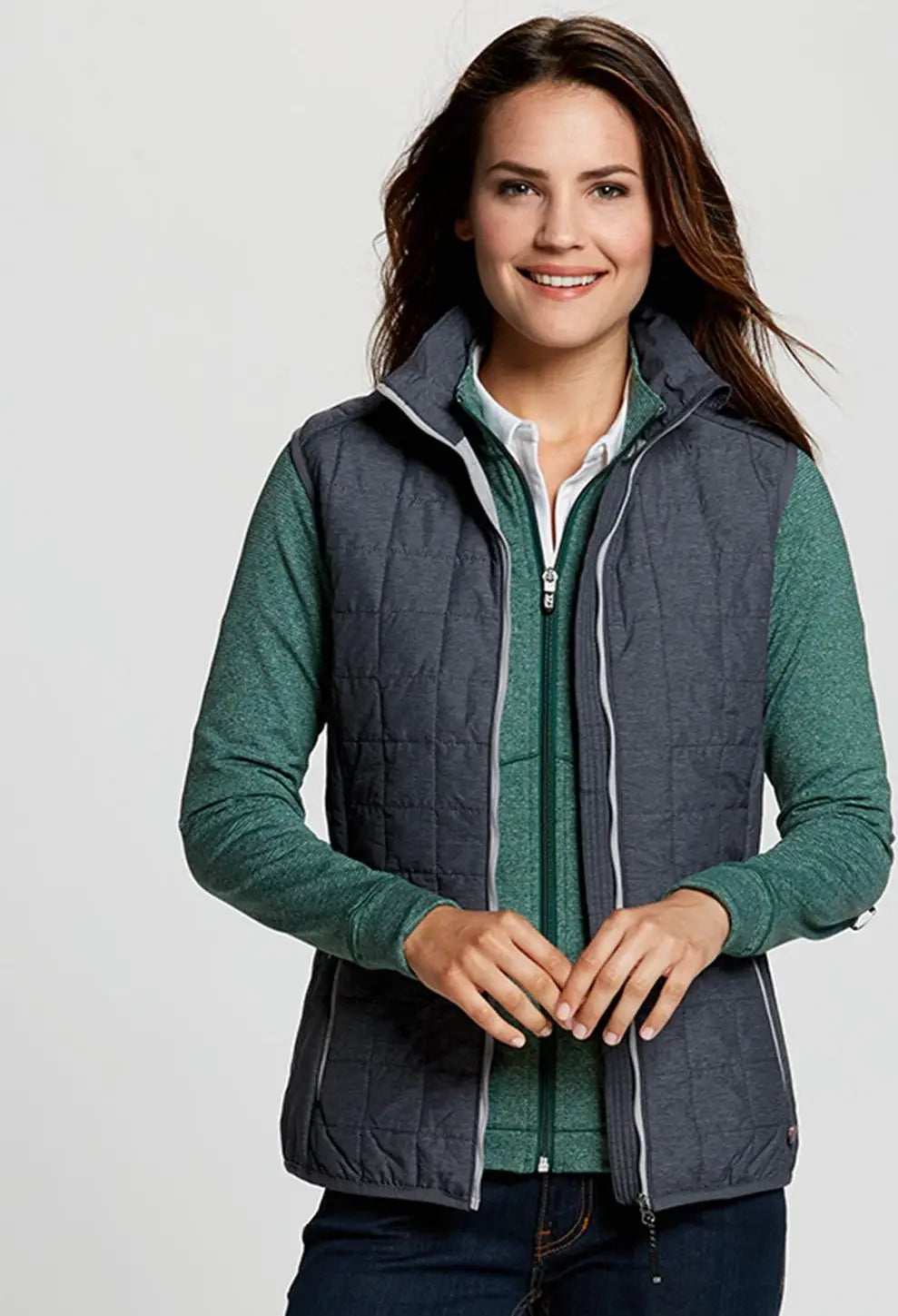 Cutter & Buck Lco00008 Rainier Primaloft® Womens Eco Insulated Full Zip Puffer Vest - Anthracite Melange - Ladies Xs