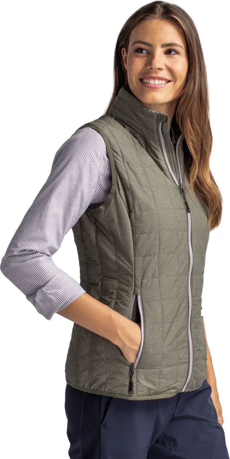 Cutter & Buck Lco00008 Rainier Primaloft® Womens Eco Insulated Full Zip Puffer Vest - Poplar Melange