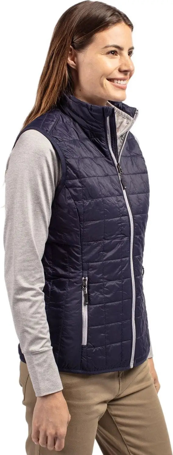 Cutter & Buck Lco00008 Rainier Primaloftâ Womens Eco Insulated Full Zip Puffer Vest - Dark Navy Silver