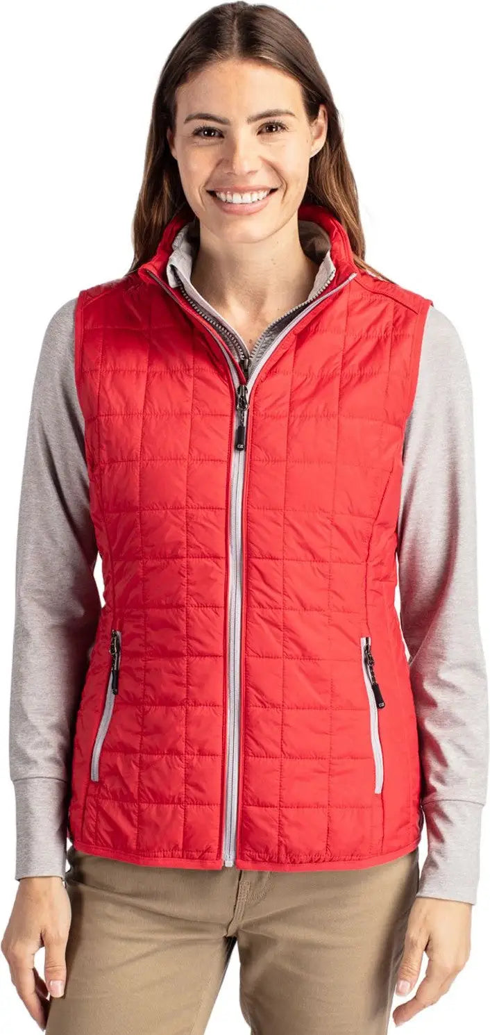 Cutter & Buck Lco00008 Rainier Primaloftâ Womens Eco Insulated Full Zip Puffer Vest - Red