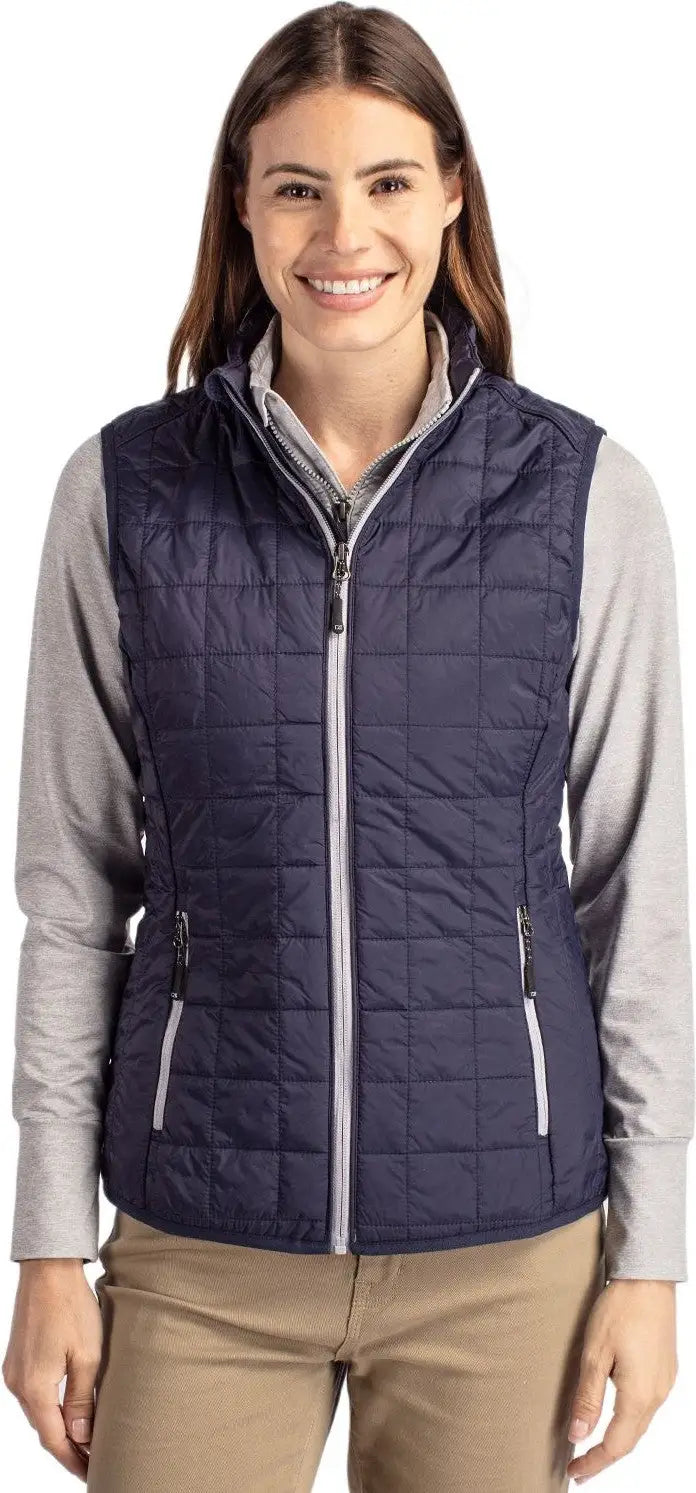Cutter & Buck Lco00008 Rainier Primaloftâ Womens Eco Insulated Full Zip Puffer Vest - Dark Navy Silver