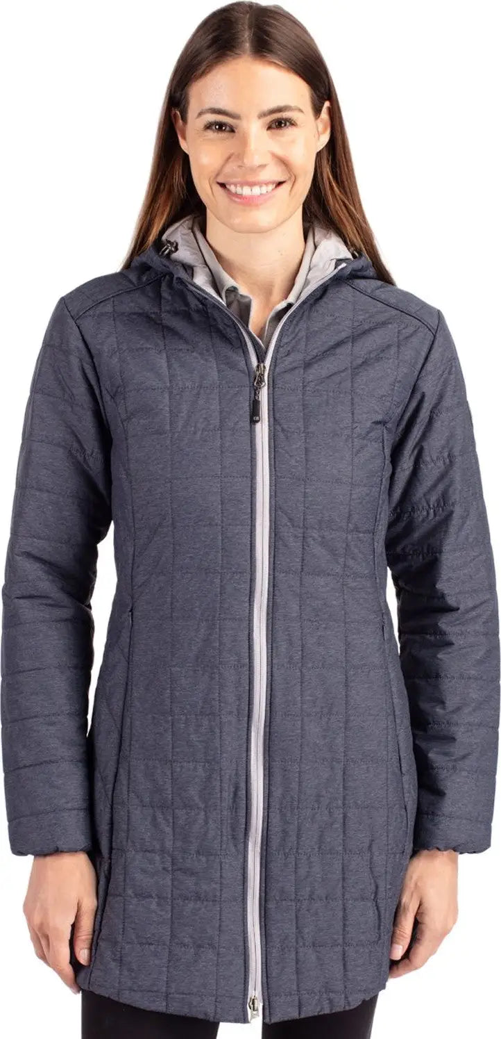 Cutter & Buck Lco00024 Rainier Primaloft® Womens Eco Insulated Hooded Long Coat - Anthracite Melange - Ladies Xs