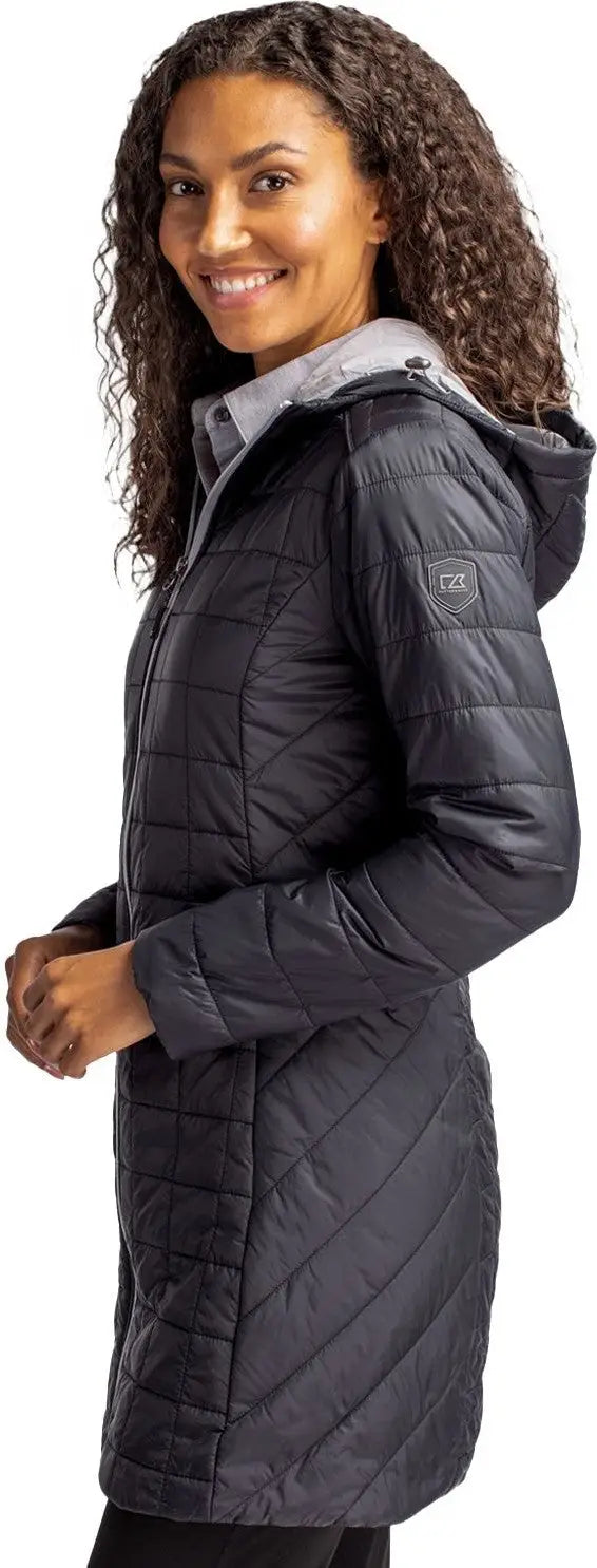 Cutter & Buck Lco00024 Rainier Primaloft® Womens Eco Insulated Hooded Long Coat - Black