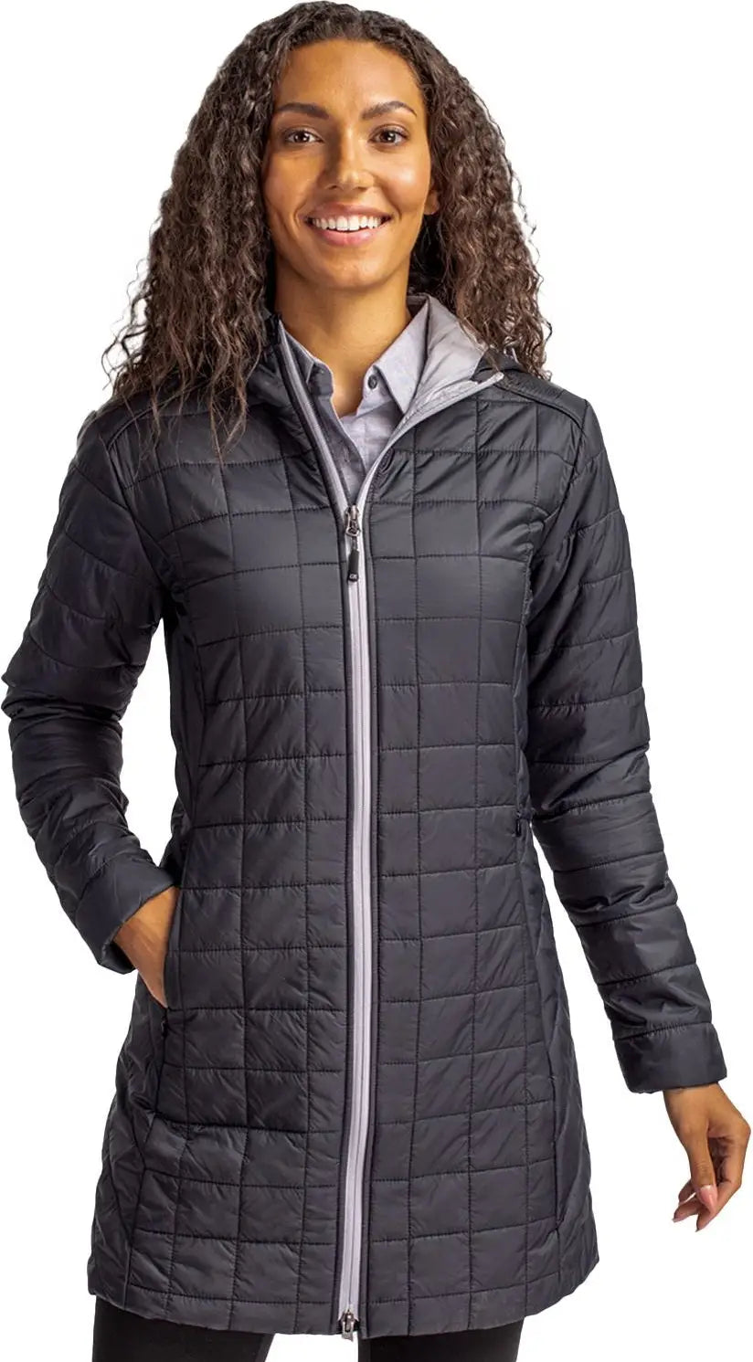 Cutter & Buck Lco00024 Rainier Primaloft® Womens Eco Insulated Hooded Long Coat - Black - Ladies Xs
