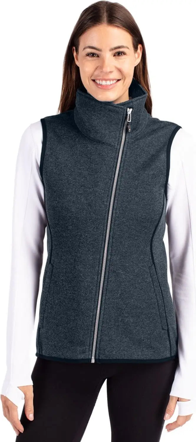 Cutter & Buck Lco00034 Mainsail Sweater Knit Womens Asymmetrical Vest - Liberty Navy Heather - Ladies Xs
