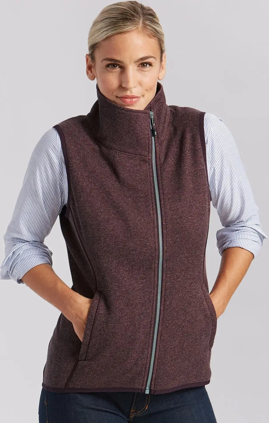 Cutter & Buck Lco00034 Mainsail Sweater Knit Womens Asymmetrical Vest - Bordeaux Heather