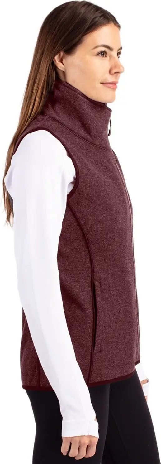 Cutter & Buck Lco00034 Mainsail Sweater Knit Womens Asymmetrical Vest - Bordeaux Heather