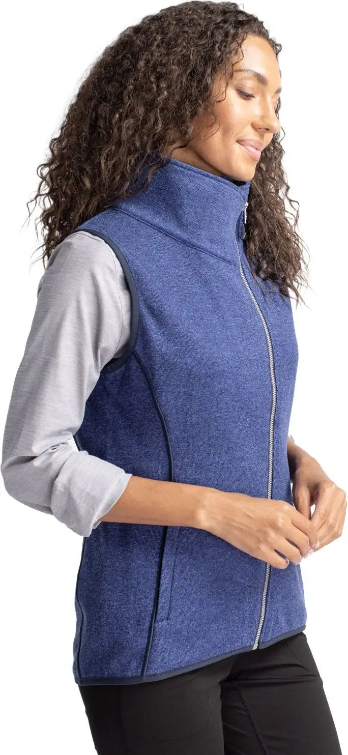 Cutter & Buck Lco00034 Mainsail Sweater Knit Womens Asymmetrical Vest - Tour Blue Heather