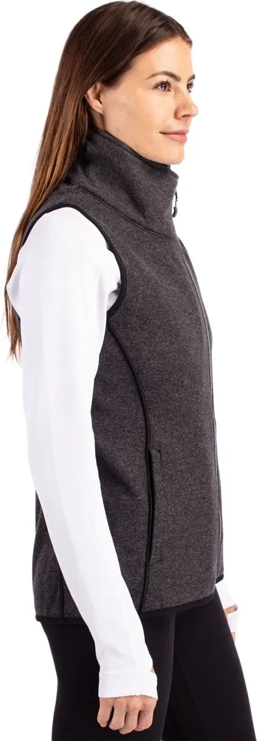 Cutter & Buck Lco00034 Mainsail Sweater Knit Womens Asymmetrical Vest - Charcoal Heather