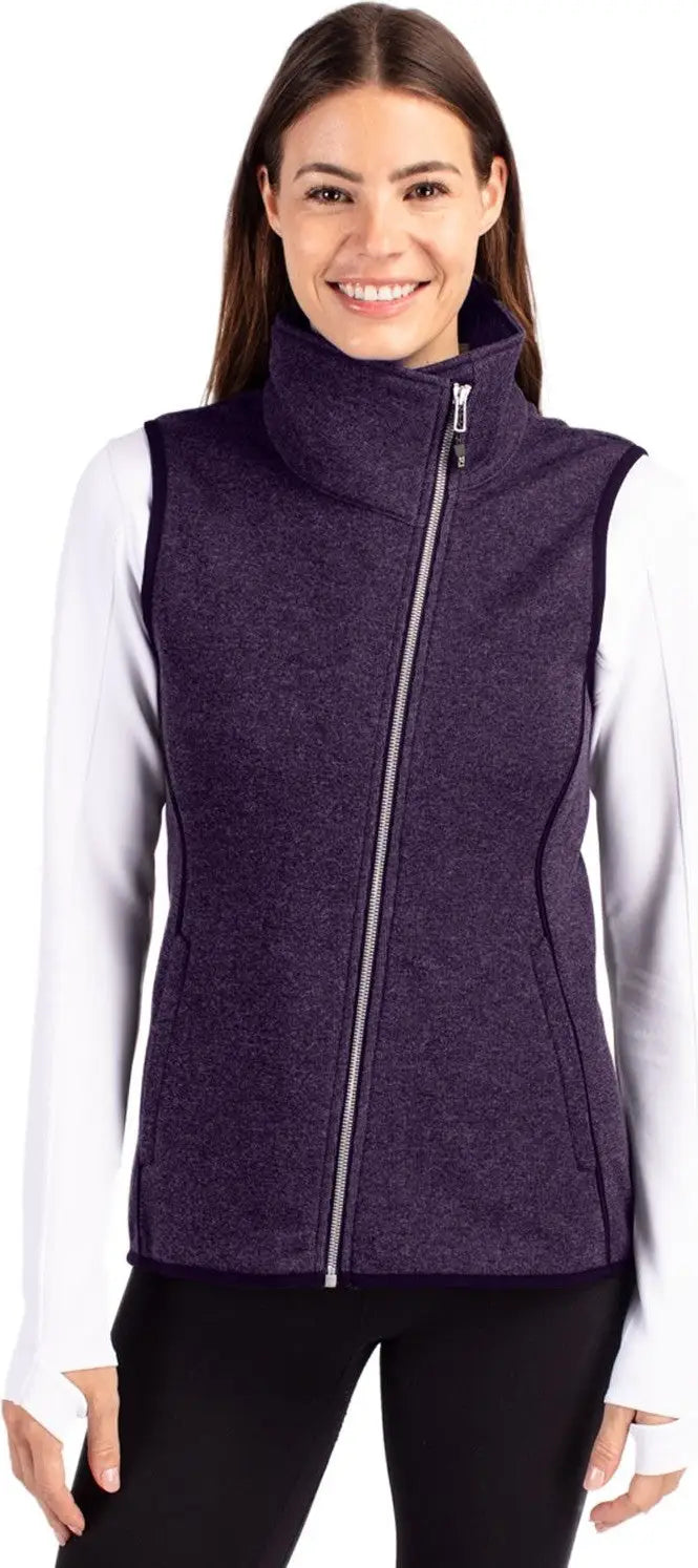 Cutter & Buck Lco00034 Mainsail Sweater Knit Womens Asymmetrical Vest - College Purple Heather - Ladies Xs