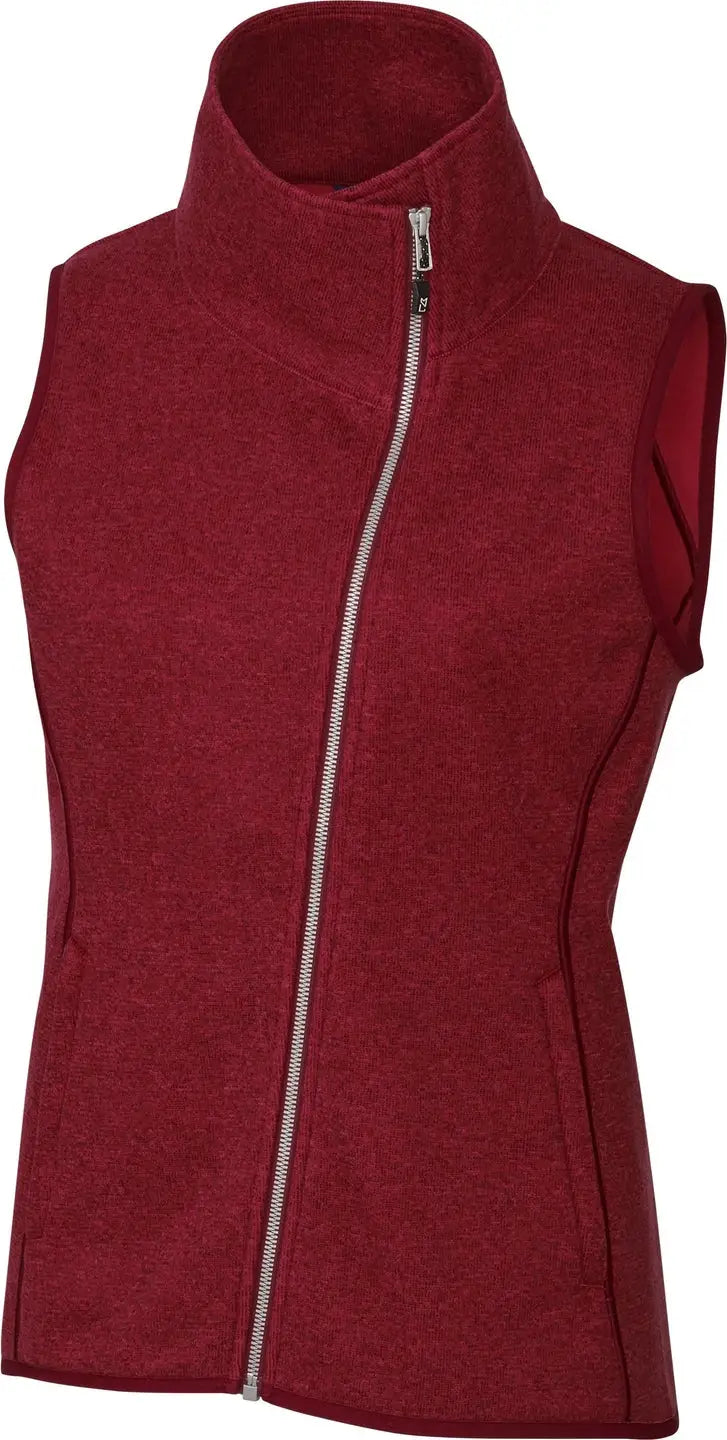 Cutter & Buck Lco00034 Mainsail Sweater Knit Womens Asymmetrical Vest - Cardinal Red Heather