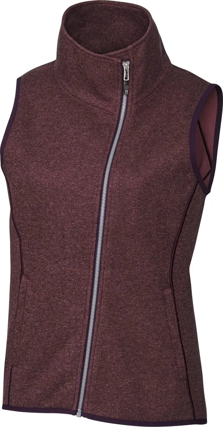 Cutter & Buck Lco00034 Mainsail Sweater Knit Womens Asymmetrical Vest - Bordeaux Heather