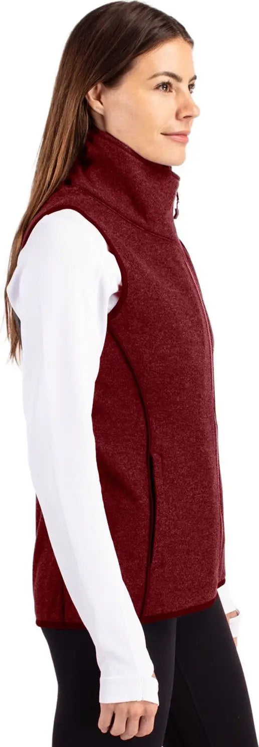 Cutter & Buck Lco00034 Mainsail Sweater Knit Womens Asymmetrical Vest - Cardinal Red Heather