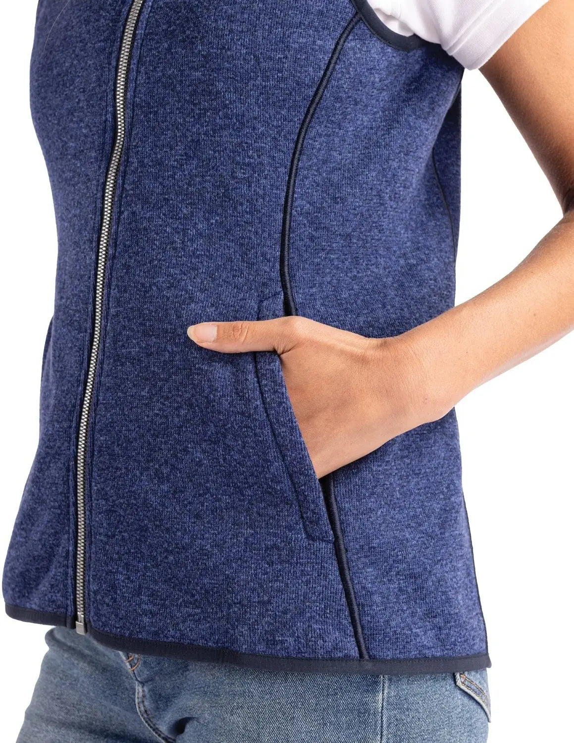 Cutter & Buck Lco00034 Mainsail Sweater Knit Womens Asymmetrical Vest - Tour Blue Heather