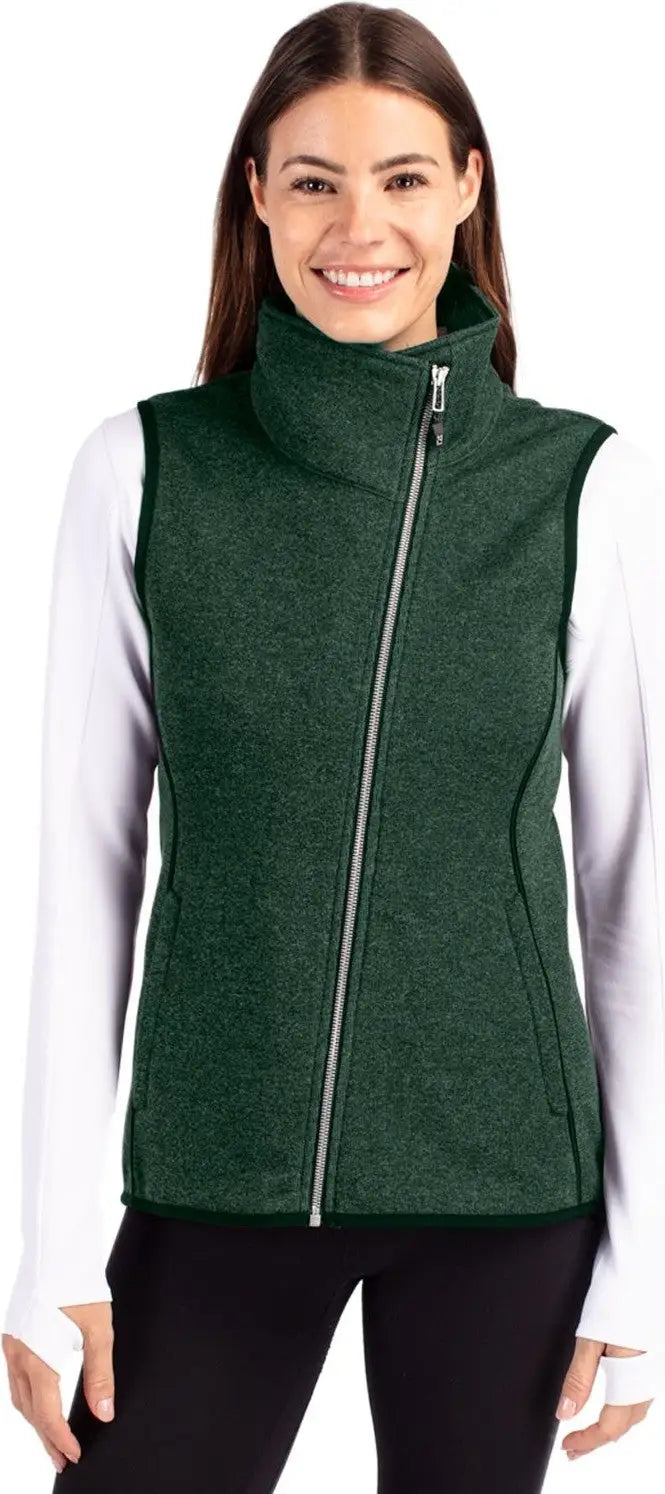 Cutter & Buck Lco00034 Mainsail Sweater Knit Womens Asymmetrical Vest - Hunter Heather - Ladies Xs