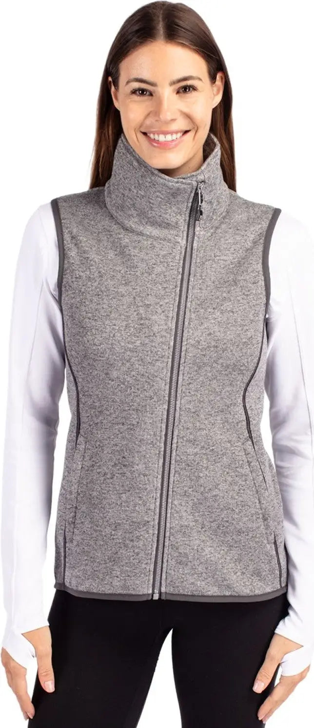 Cutter & Buck Lco00034 Mainsail Sweater Knit Womens Asymmetrical Vest - Polished Heather - Ladies Xs