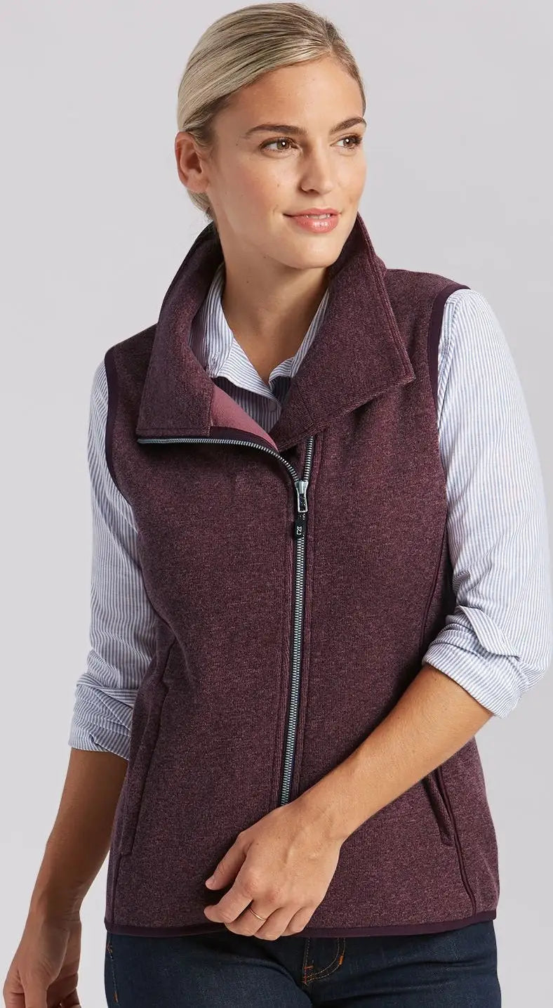 Cutter & Buck Lco00034 Mainsail Sweater Knit Womens Asymmetrical Vest - Bordeaux Heather