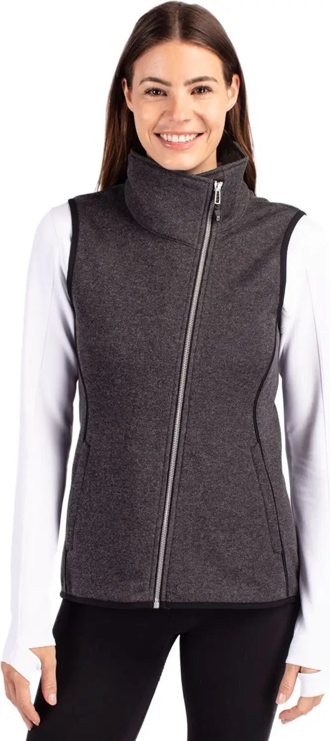 Cutter & Buck Lco00034 Mainsail Sweater Knit Womens Asymmetrical Vest - Charcoal Heather - Ladies Xs