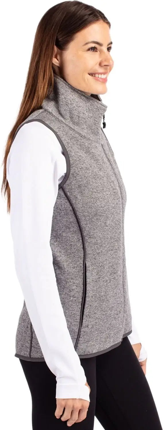 Cutter & Buck Lco00034 Mainsail Sweater Knit Womens Asymmetrical Vest - Polished Heather