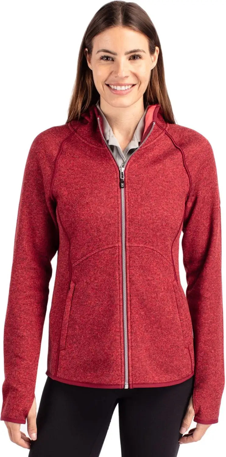 Cutter & Buck Lco00035 Mainsail Full Zip Hooded Womens Jacket - Cardinal Red Heather - Ladies Xs