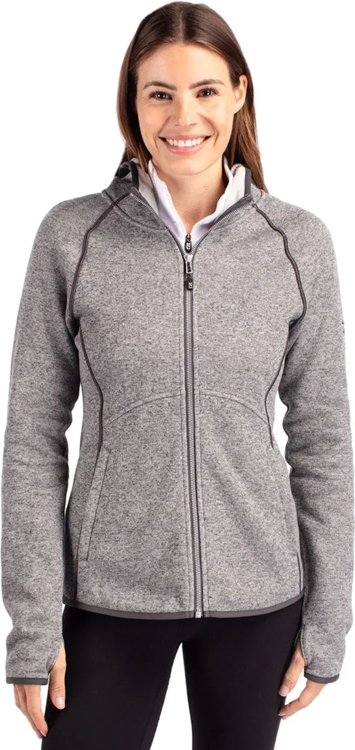 Cutter & Buck Lco00035 Mainsail Full Zip Hooded Womens Jacket - Polished Heather - Ladies Xs