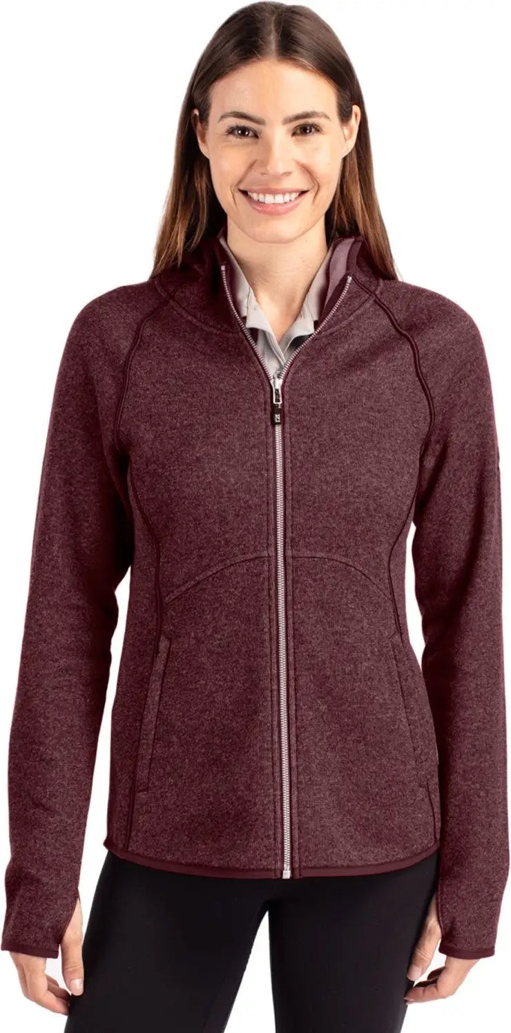 Cutter & Buck Lco00035 Mainsail Full Zip Hooded Womens Jacket - Bordeaux Heather - Ladies Xs