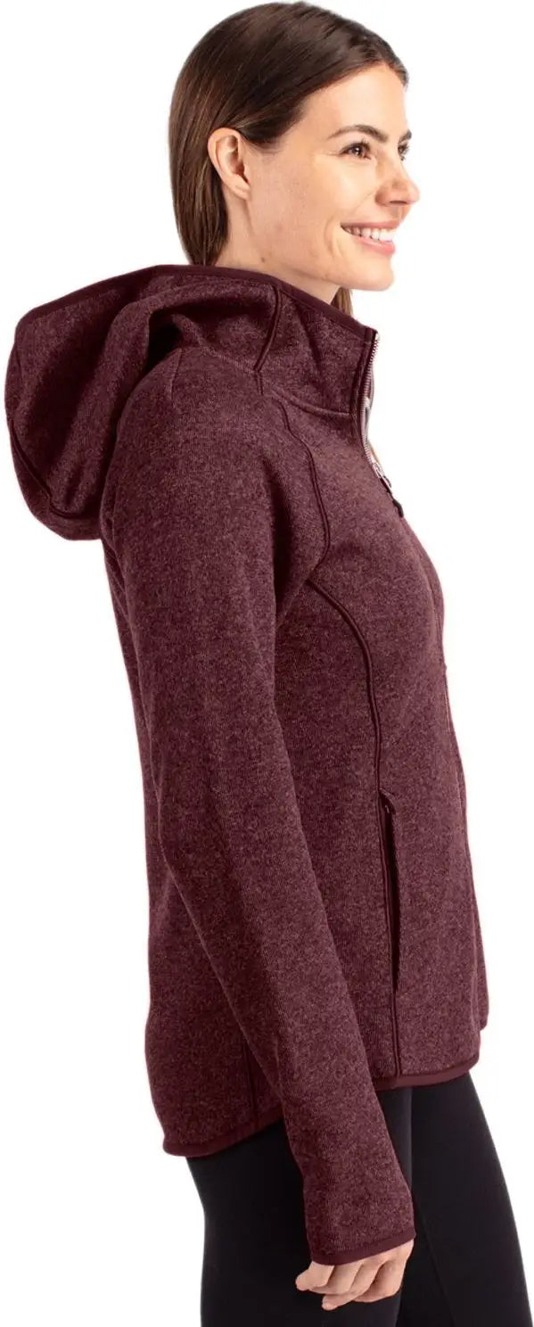 Cutter & Buck Lco00035 Mainsail Full Zip Hooded Womens Jacket - Bordeaux Heather
