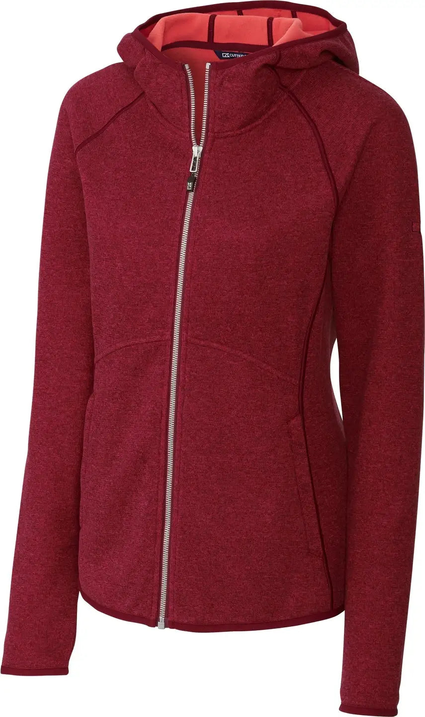 Cutter & Buck Lco00035 Mainsail Full Zip Hooded Womens Jacket - Cardinal Red Heather