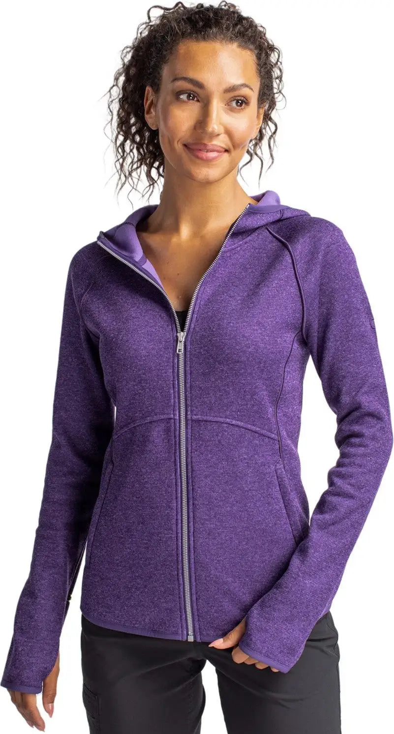 Cutter & Buck Lco00035 Mainsail Full Zip Hooded Womens Jacket - College Purple Heather - Ladies Xs