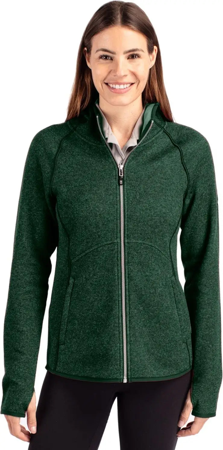 Cutter & Buck Lco00035 Mainsail Full Zip Hooded Womens Jacket - Hunter Heather - Ladies Xs
