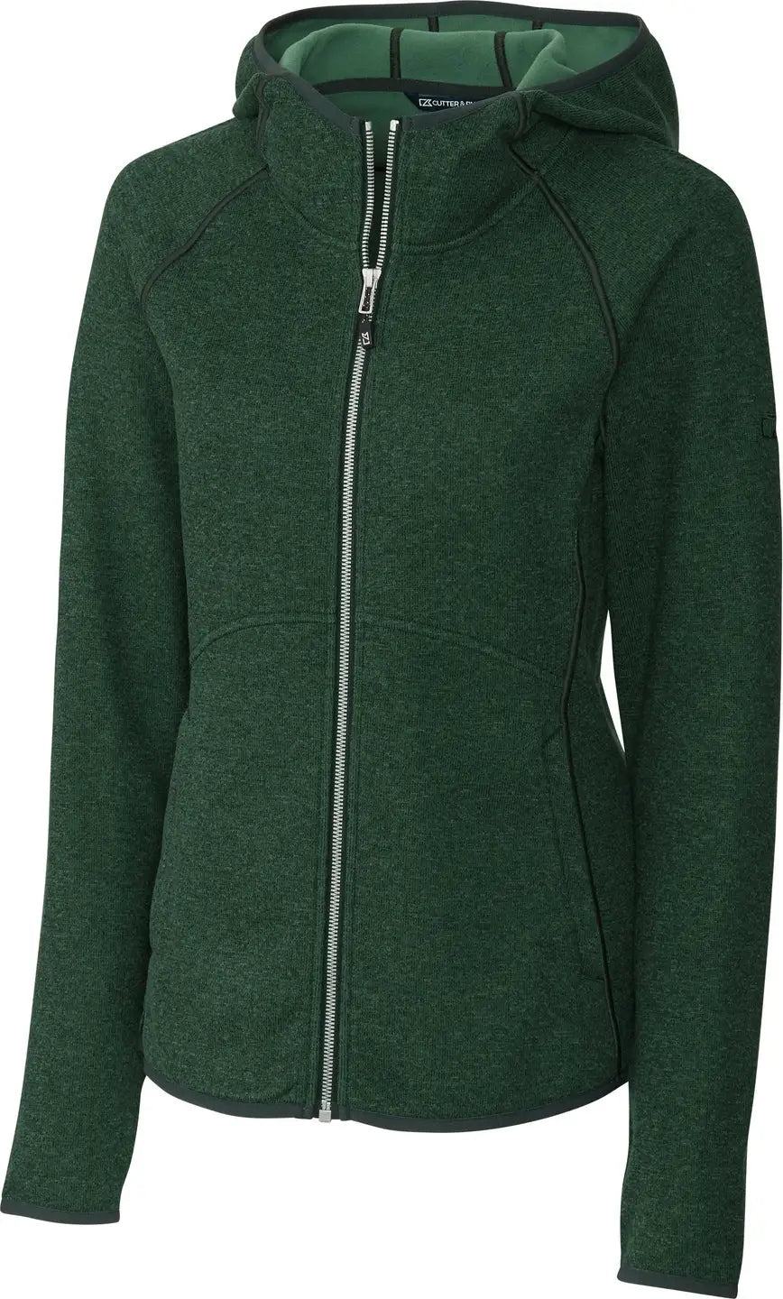 Cutter & Buck Lco00035 Mainsail Full Zip Hooded Womens Jacket - Hunter Heather - Ladies Xs