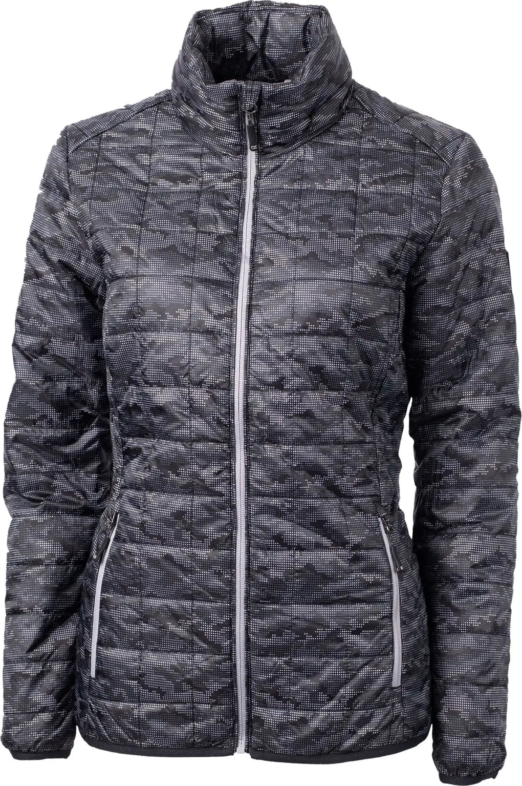 Cutter & Buck Lco00053 Rainier Primaloft® Womens Eco Insulated Full Zip Printed Puffer Jacket - Black