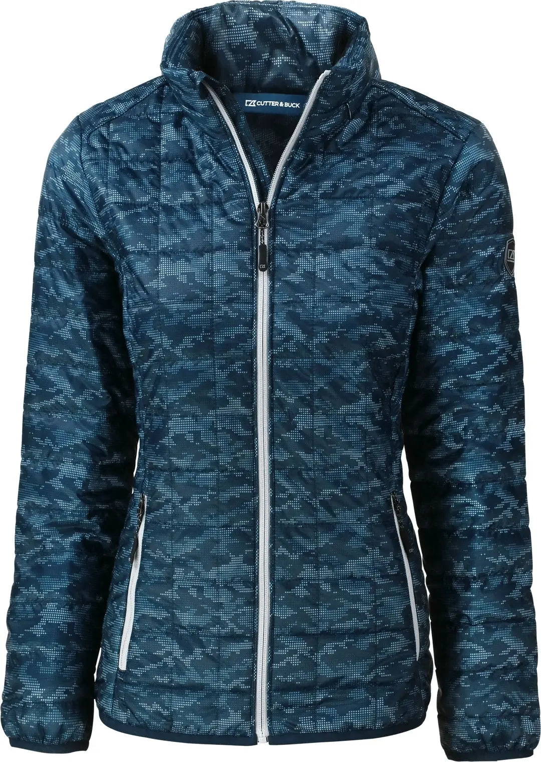 Cutter & Buck Lco00053 Rainier Primaloft® Womens Eco Insulated Full Zip Printed Puffer Jacket - Dark Navy